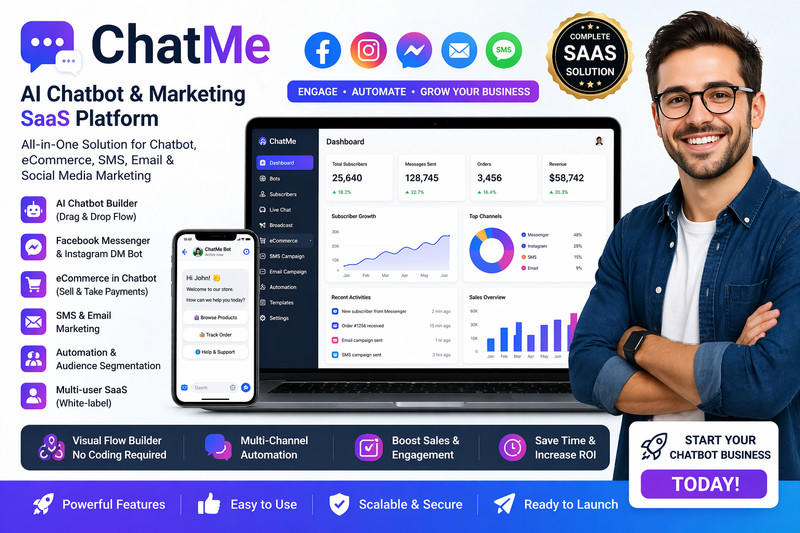ChatMe AI Chatbot for Facebook, Instagram, eCommerce, SMS & Email Marketing