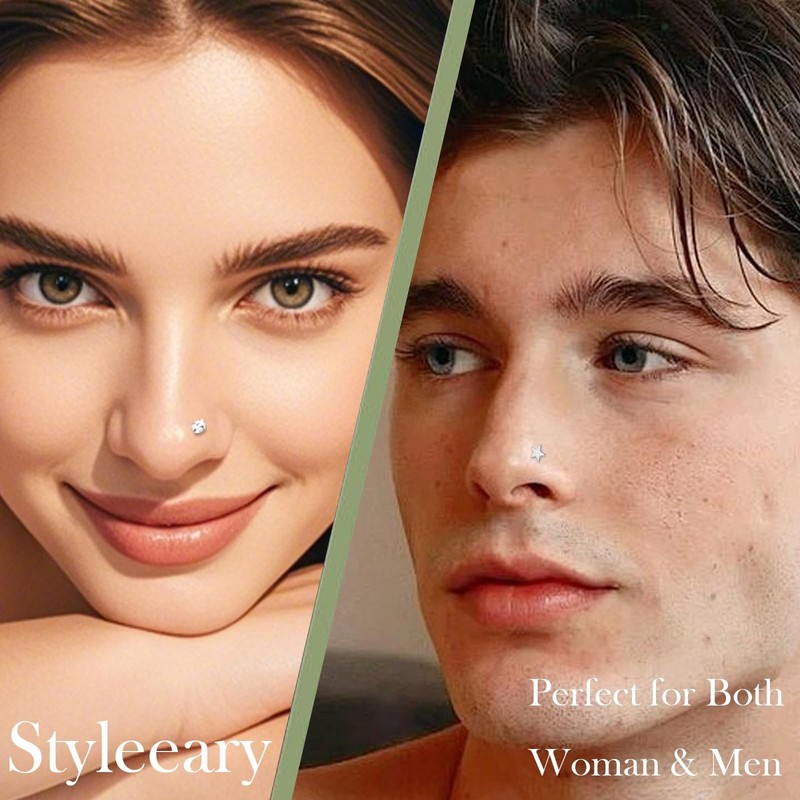 12PCS Hypoallergenic 14K Gold Plated 18G Nose Rings Studs Set for Women Men:3... gallery