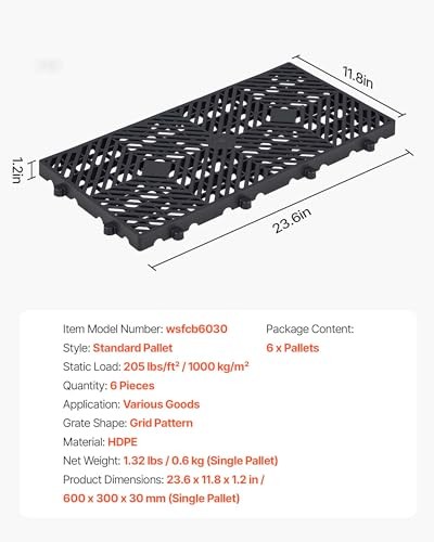 VEVOR Plastic Pallets 6 Pcs Nestable Storage Pad 23.6x11.8x1.2 Black Waterproof gallery