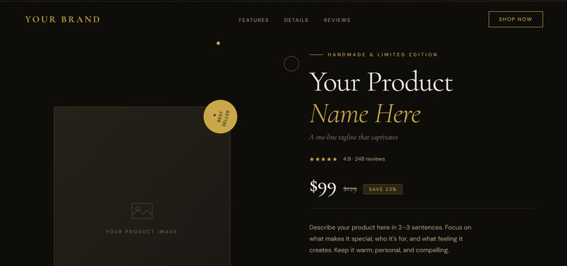 Professional Product Landing Page Template | Animated | Dark Luxury Design. gallery