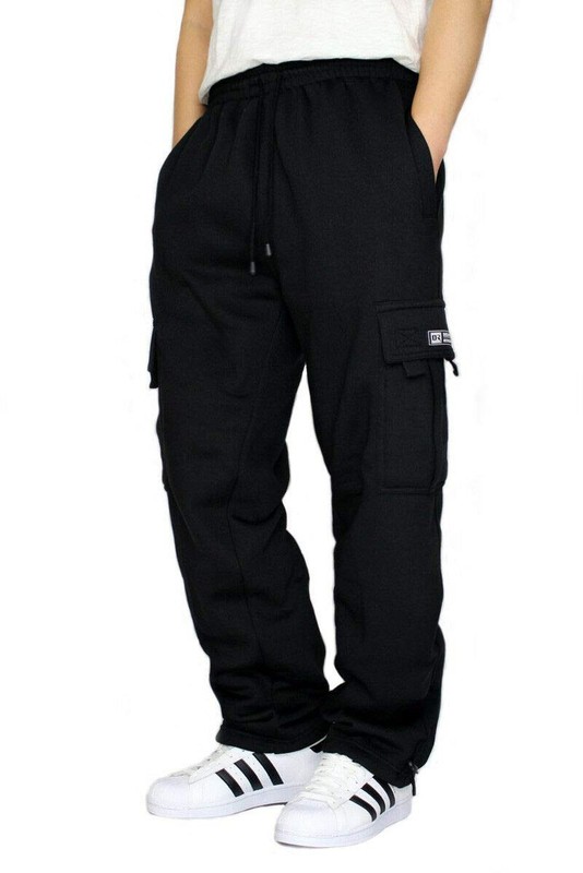 DREAM USA Men's Heavyweight Fleece Cargo Sweatpants X-Large Black