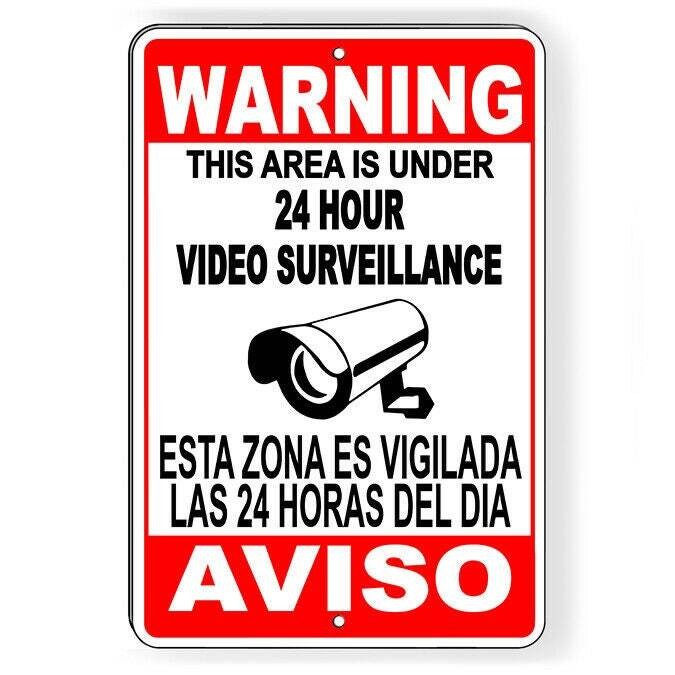 Spanish Aviso Warning 24 Hour Video Surveillance Camera Sign / Decal Ss04 /