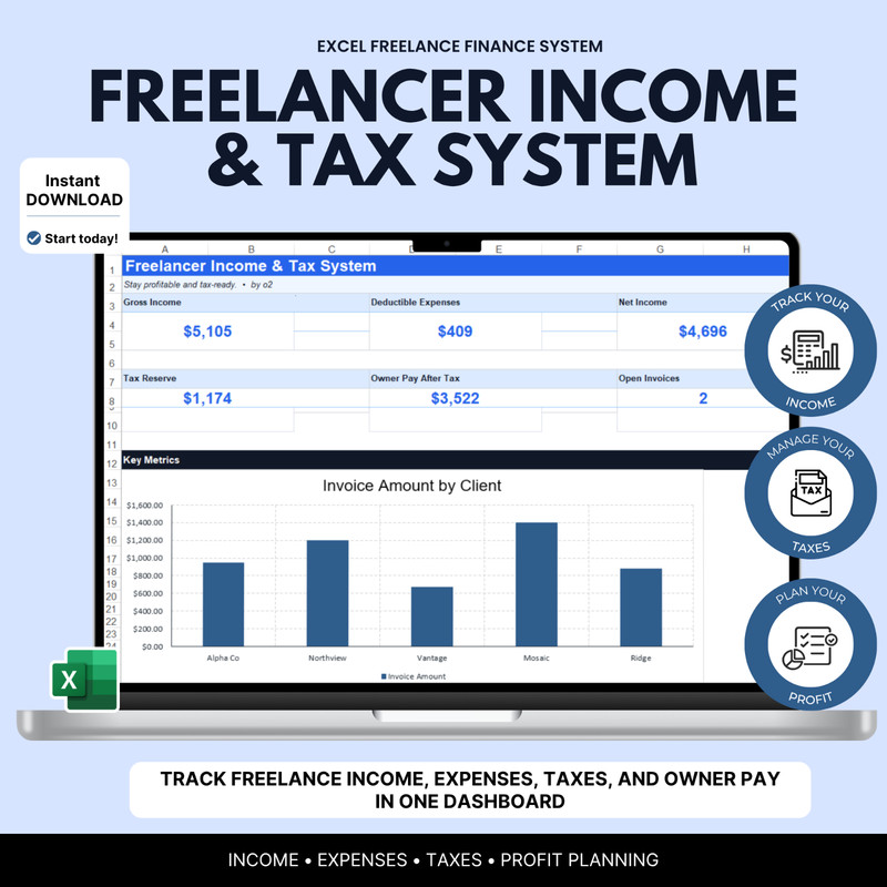 Freelancer Spreadsheet | Income Tracker, Expense Tracker, Tax Estimator