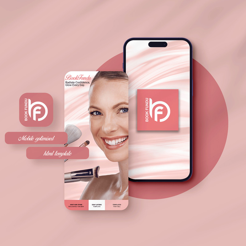 Minimalist eBay HTML Listing Template | Feminine Skincare & Cosmetics | Light gallery