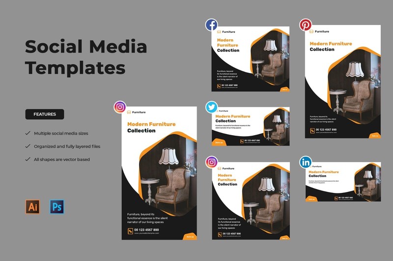 Modern Furniture Social Media Marketing Templates