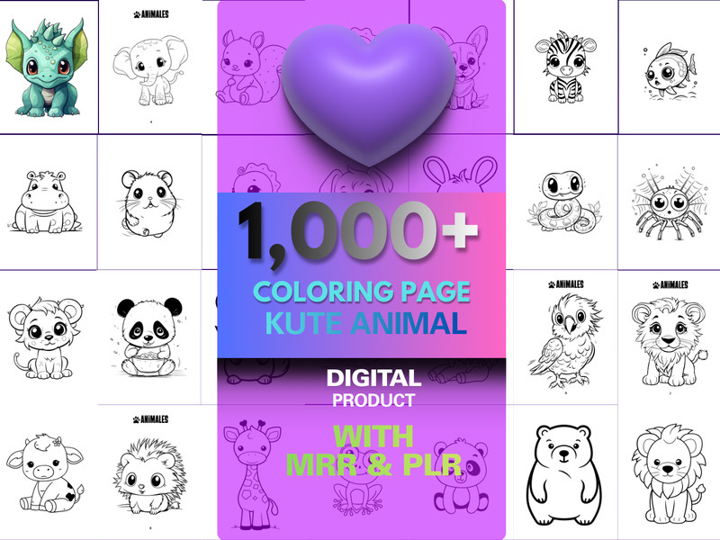 1,000+ Kute Animal Coloring Pages Bundle | 11 Books Mega Pack | MRR PLR Resell