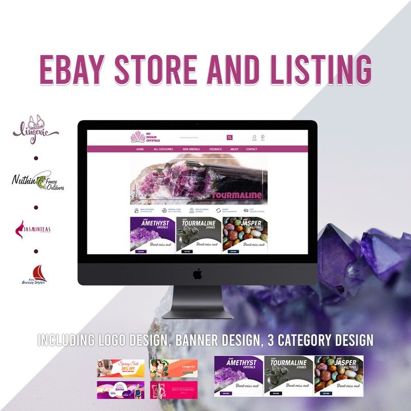 eBay store Listing Template design, Emerald theme Purple FREE LOGO,BANNER DESIGN