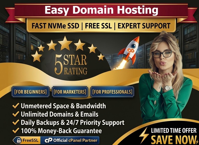 Easy Domain Hosting - ⚡Unlimited SSD, Free SSL, Fast cPanel | Just $14.99/Year! gallery