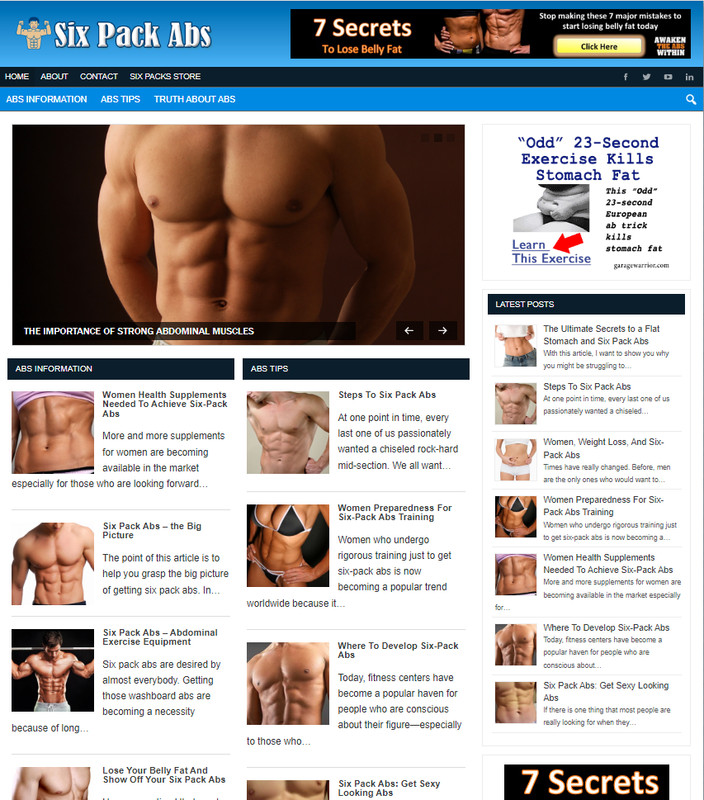 Six Pack Abs Ready Made Blog Turnkey Niche Website Business for Sale