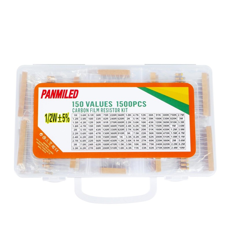 150 Values 1500 Pieces Resistor Kit 1 Ohm-10M Ohm, 1/2W 5% Carbon Film Resist... gallery