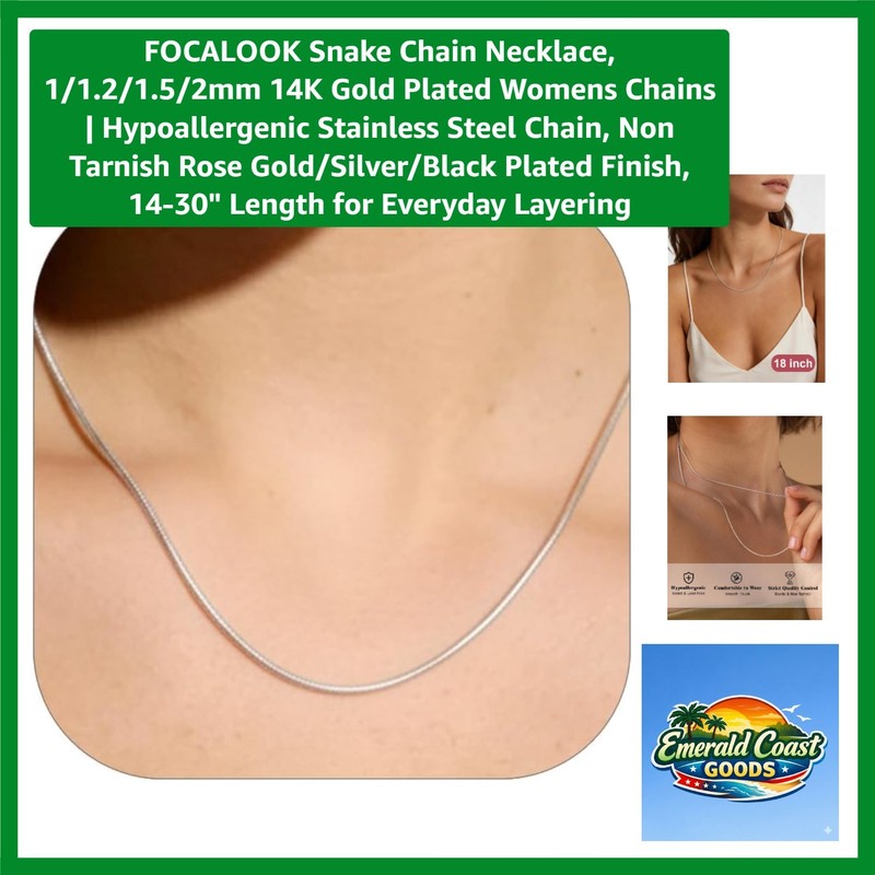Snake Chain Necklace, 1/1.2/1.5/2mm 14K Gold Plated Womens Chains | Hypoaller…
