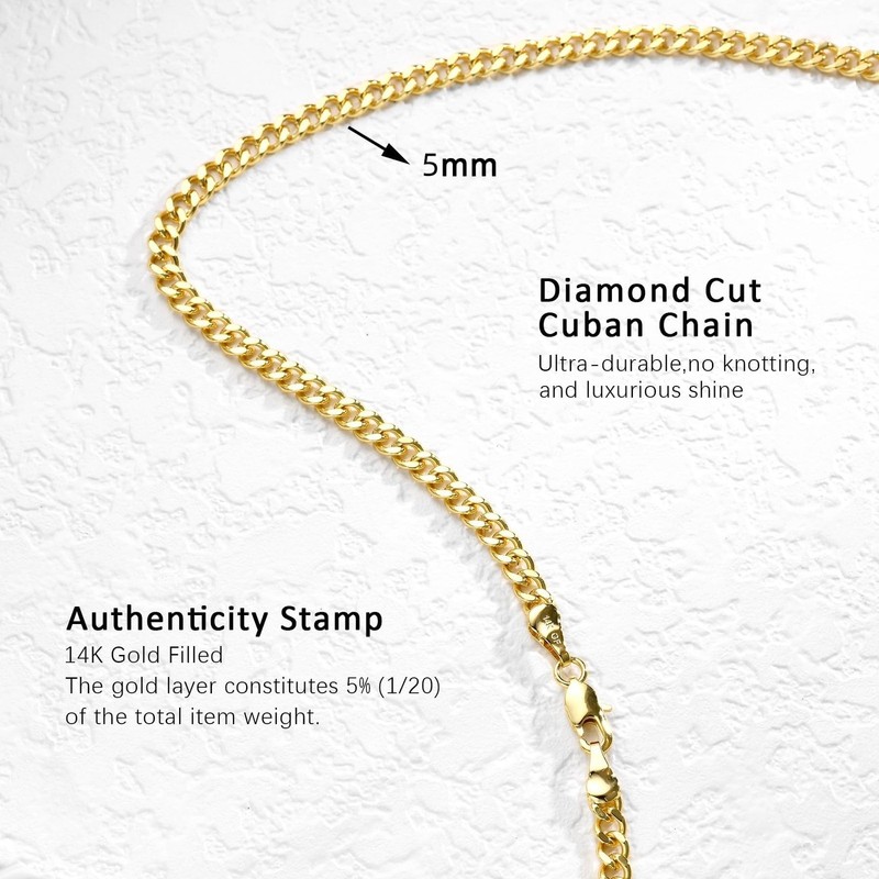 5mm Gold Cuban Link Chain Necklace for Men ＆ Women，14K Gold Chain gallery