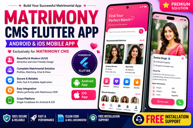 Matrimony CMS Flutter App | Android & iOS Mobile App for Matrimony CMS